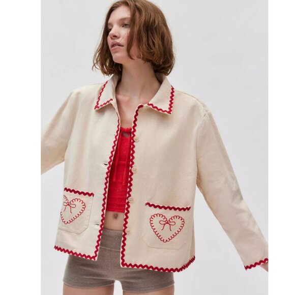 Sister Jane Posey Heart Embroidered Jacket in Cream Size M+ - Picture 1 of 7